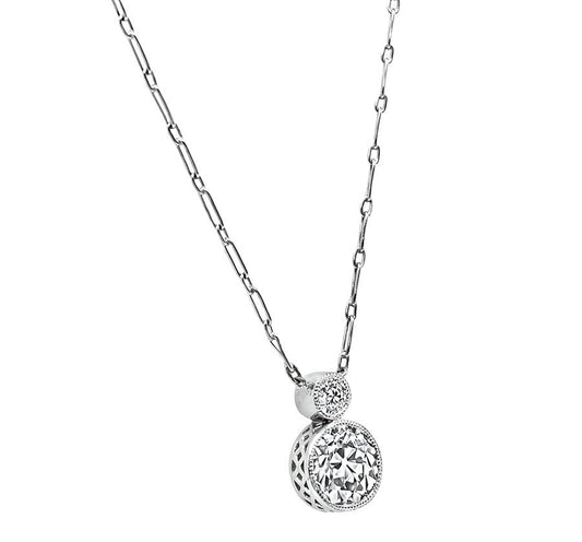 Edwardian GIA Certified 1.37ct Diamond Platinum Pendant Necklace