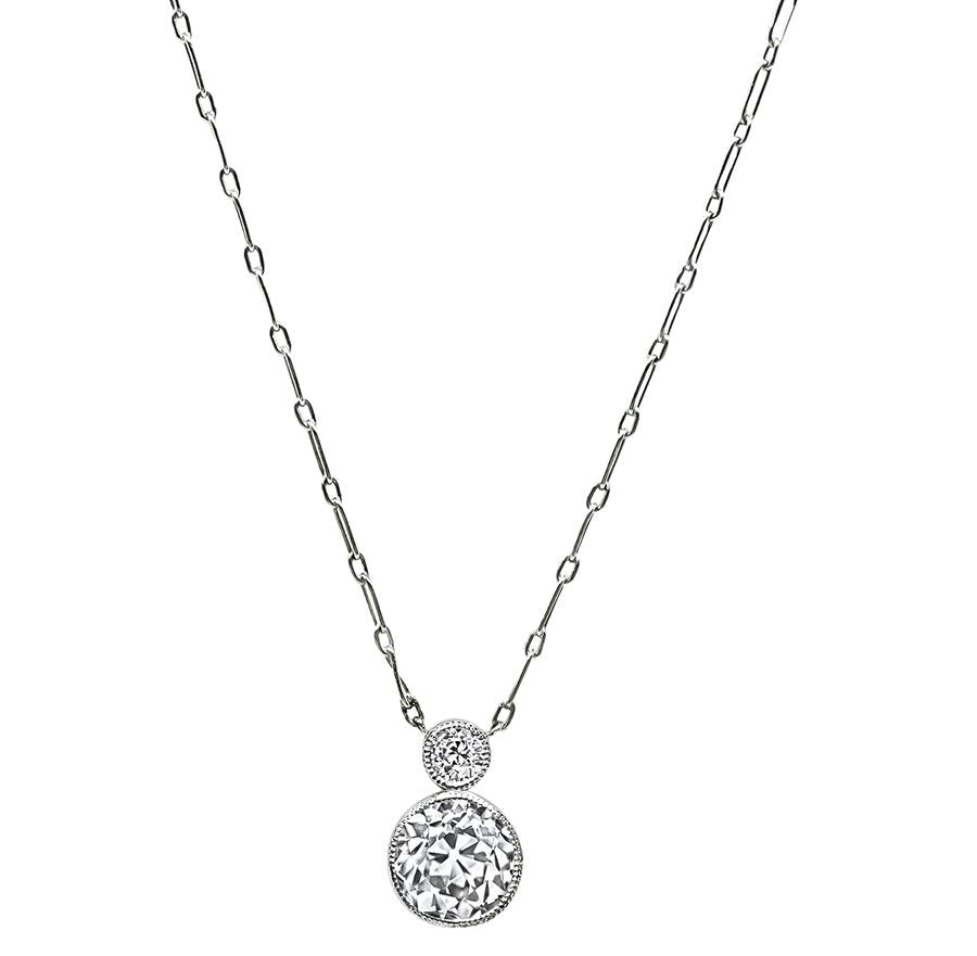 Edwardian GIA Certified 1.37ct Diamond Platinum Pendant Necklace