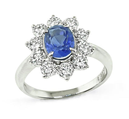 GIA Certified 1.39ct No Heat Burma Sapphire 1.00ct Diamond Engagement Ring