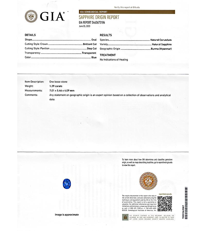 GIA Certified 1.39ct No Heat Burma Sapphire 1.00ct Diamond Engagement Ring