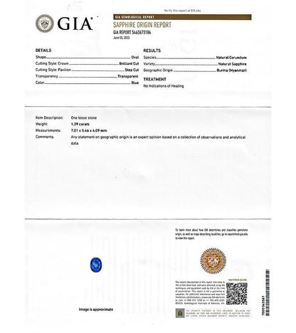 GIA Certified 1.39ct No Heat Burma Sapphire 1.00ct Diamond Engagement Ring