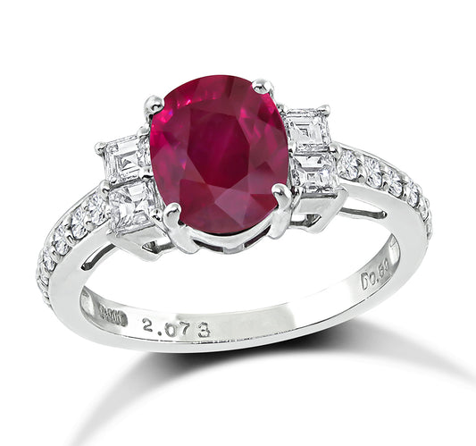 Estate GIA Certified 2.07ct No Heat Ruby 0.59ct Diamond Engagement Ring