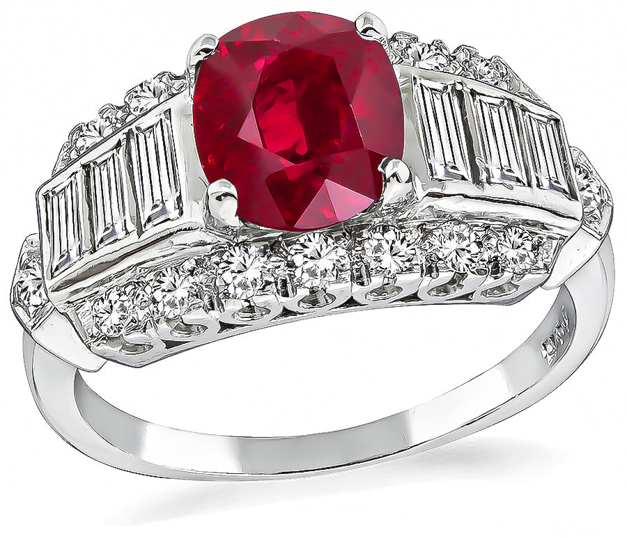 Art Deco GIA Certified 2.11ct Ruby 1.00ct Diamond Engagement Ring
