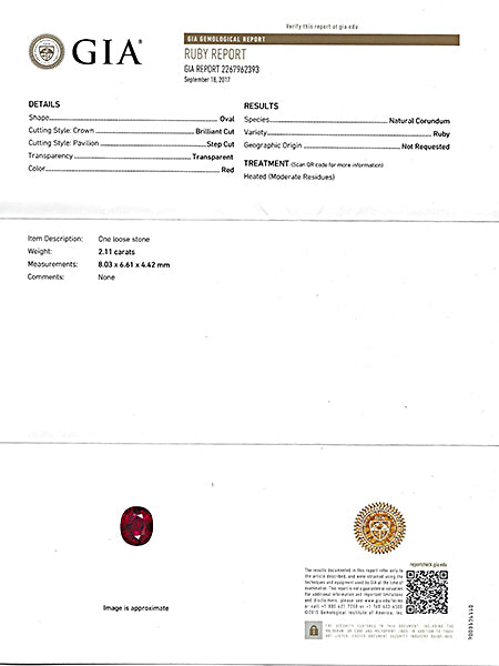 Art Deco GIA Certified 2.11ct Ruby 1.00ct Diamond Engagement Ring