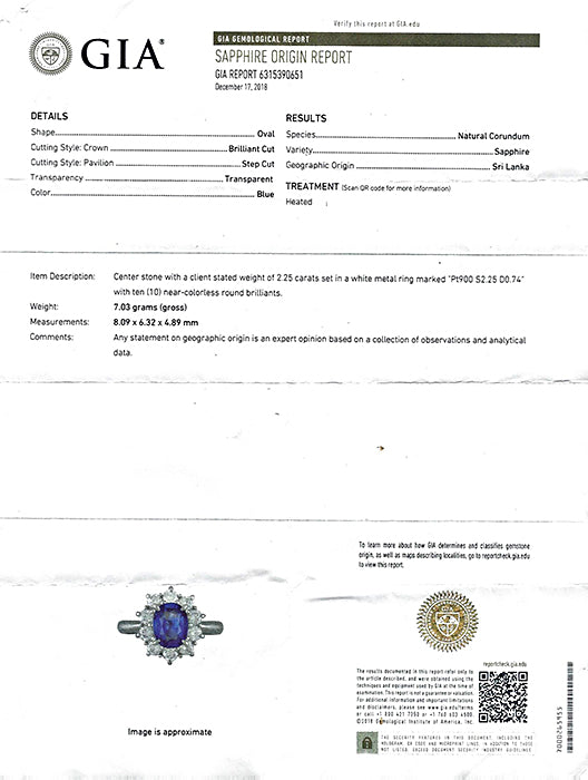 Estate GIA Certified 2.25ct Ceylon Sapphire 0.74ct Diamond Engagement Ring