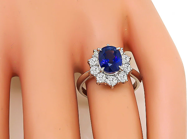 Estate GIA Certified 2.25ct Ceylon Sapphire 0.74ct Diamond Engagement Ring