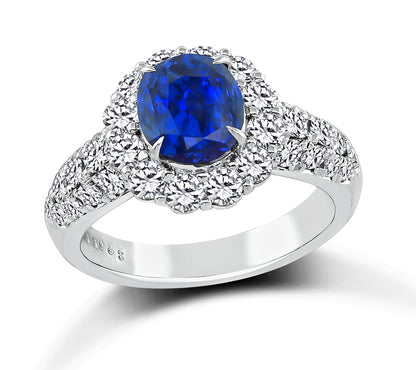GIA Certified 2.65ct No Heat Ceylon Sapphire 1.22ct Diamond Engagement Ring