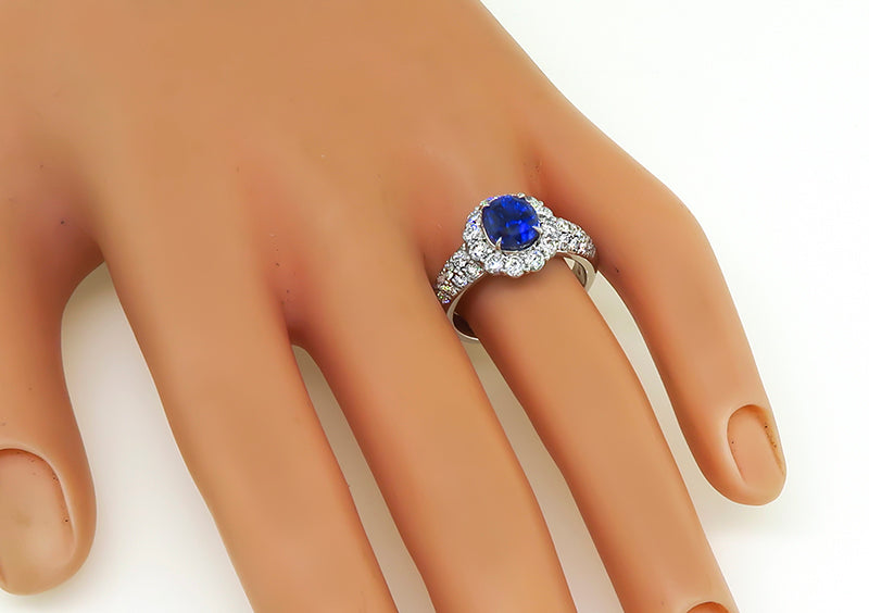 GIA Certified 2.65ct No Heat Ceylon Sapphire 1.22ct Diamond Engagement Ring