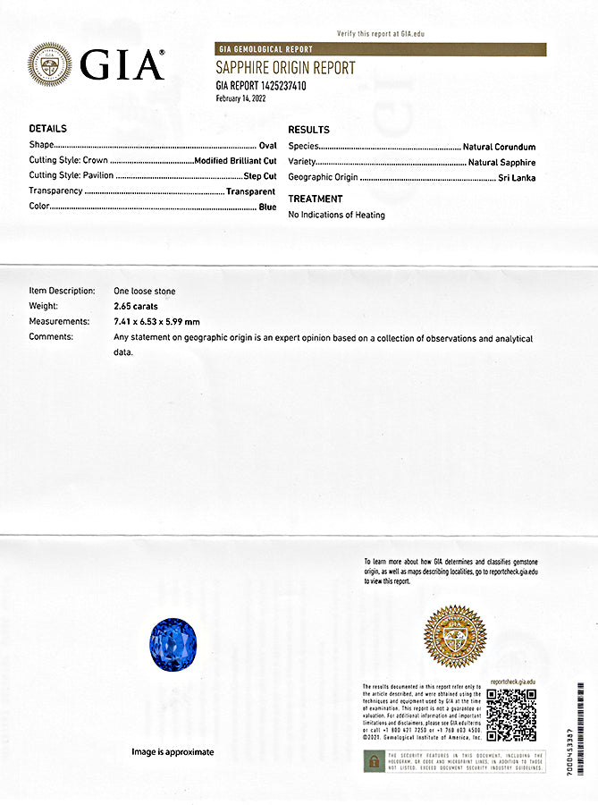 GIA Certified 2.65ct No Heat Ceylon Sapphire 1.22ct Diamond Engagement Ring