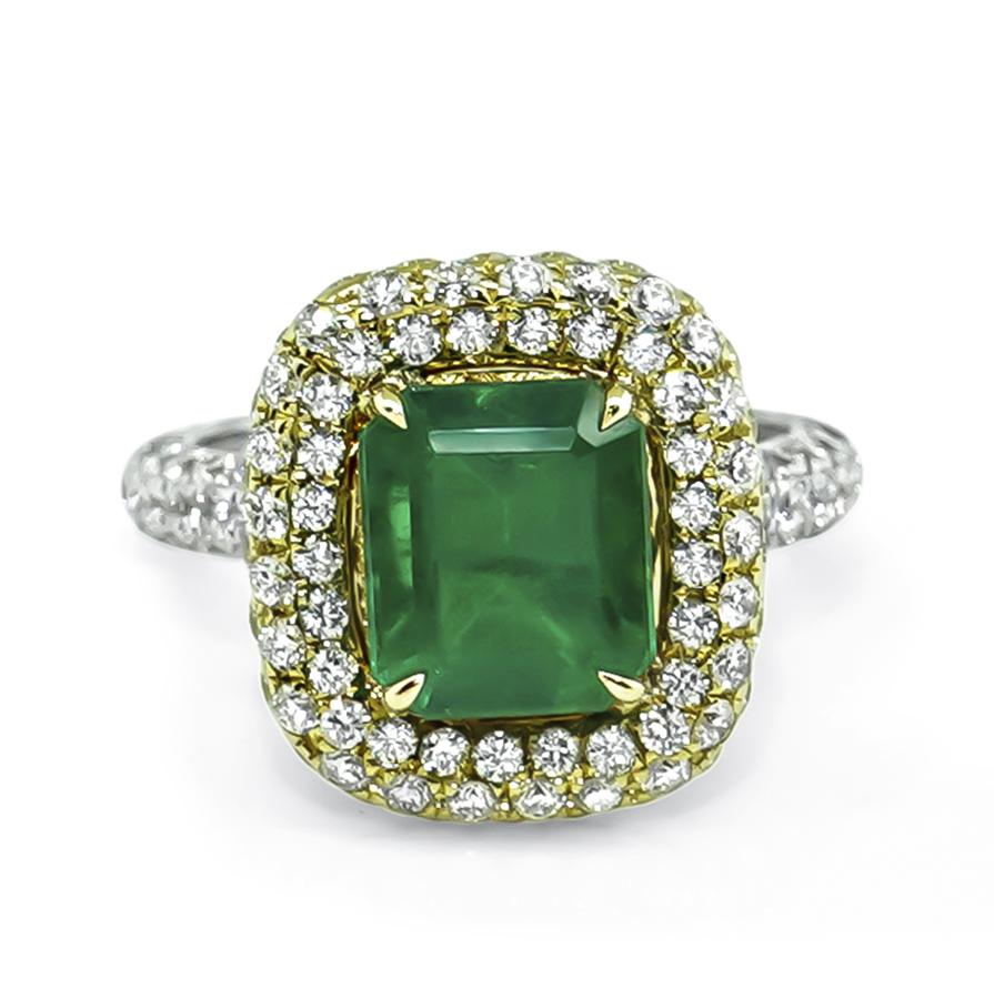 GIA 2.51ct Colombian Emerald 1.50ct Diamond Engagement Ring