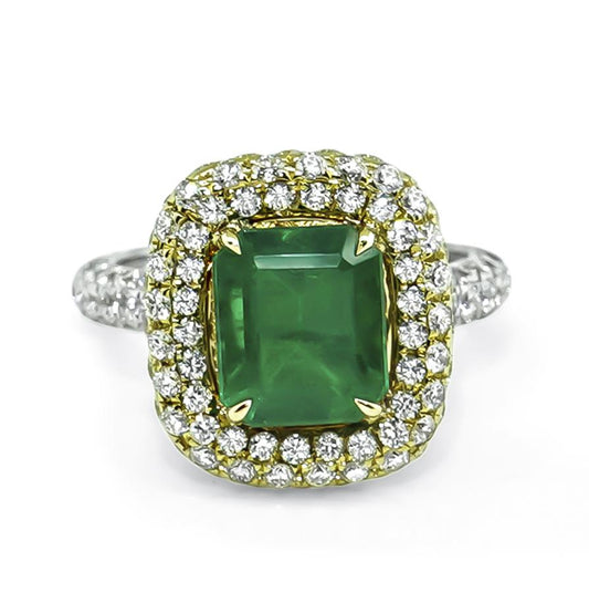 GIA 2.51ct Colombian Emerald 1.50ct Diamond Engagement Ring