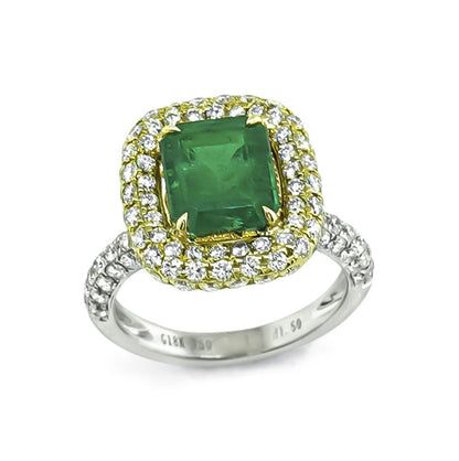 GIA 2.51ct Colombian Emerald 1.50ct Diamond Engagement Ring