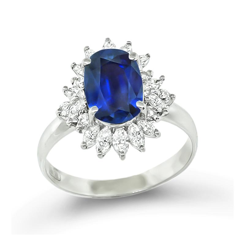 GIA Certified 2.51ct Sapphire 0.86ct Diamond Engagement Ring