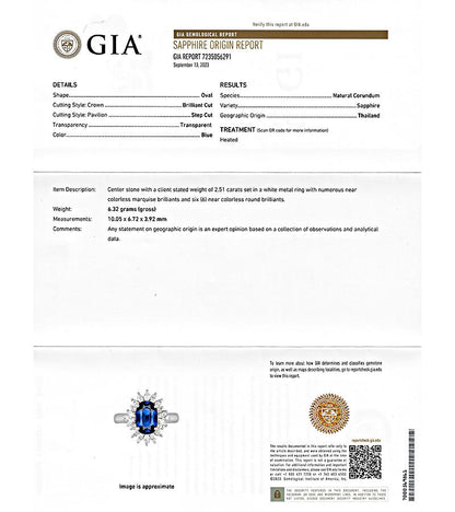 GIA Certified 2.51ct Sapphire 0.86ct Diamond Engagement Ring