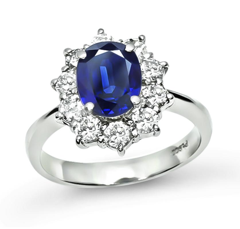 Estate GIA 2.03ct No Heat Sapphire 1.01ct Diamond Engagement Ring