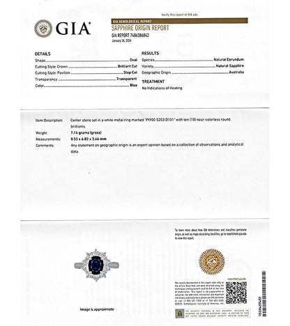 Estate GIA 2.03ct No Heat Sapphire 1.01ct Diamond Engagement Ring