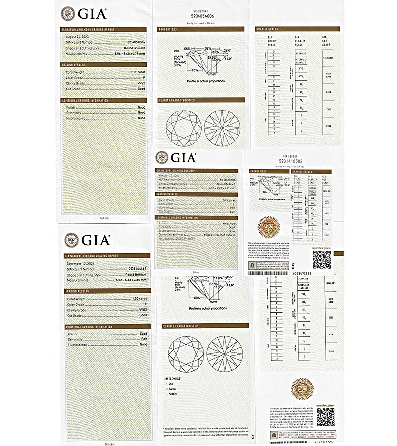 Estate GIA 2.11ct Center Diamond 1.00ct and 0.96ct Side Diamond Engagement Ring