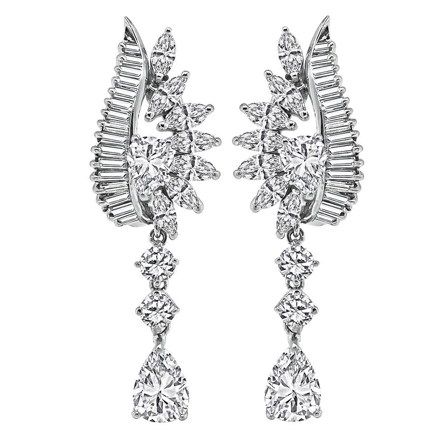 GIA Certified 2.58ct Pear Shape Diamond 5.00ct Diamond Dangling Earrings