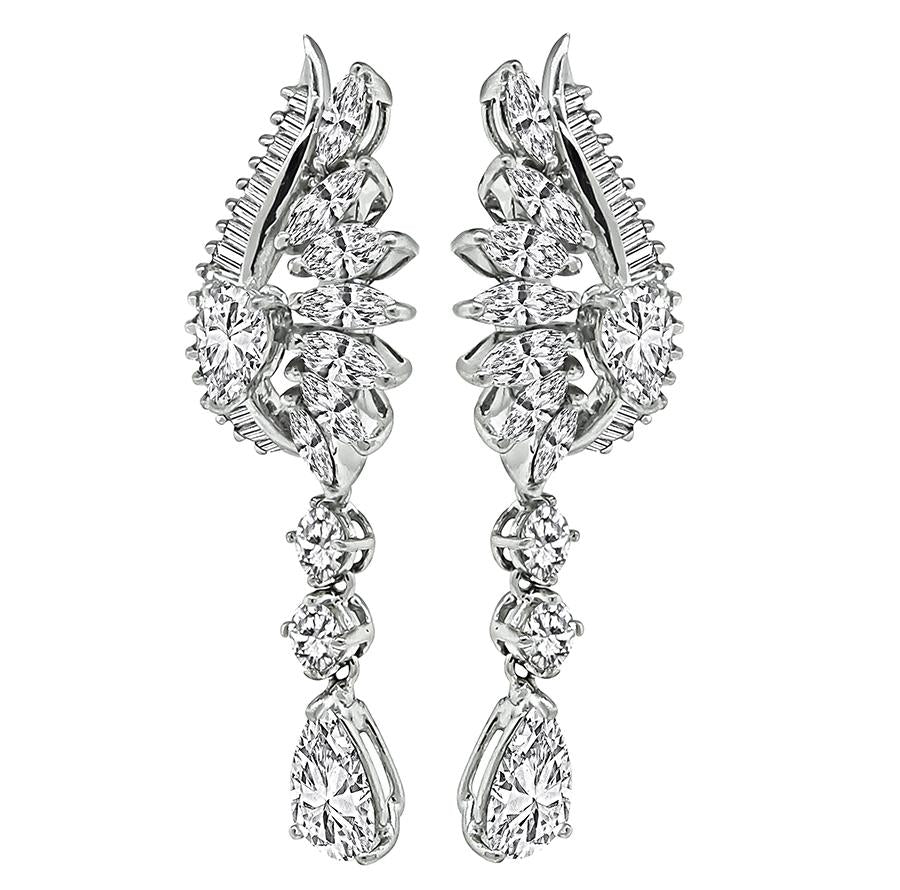 GIA Certified 2.58ct Pear Shape Diamond 5.00ct Diamond Dangling Earrings