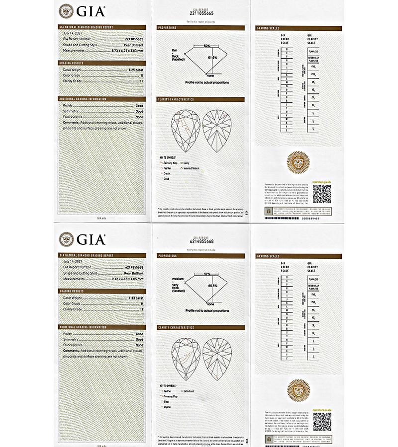 GIA Certified 2.58ct Pear Shape Diamond 5.00ct Diamond Dangling Earrings