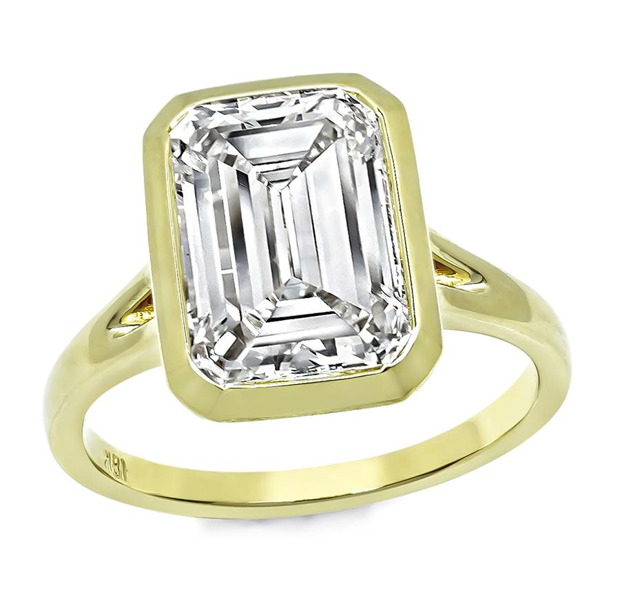 GIA Certified 3.01ct Emerald Cut Diamond 18k Gold Engagement Ring
