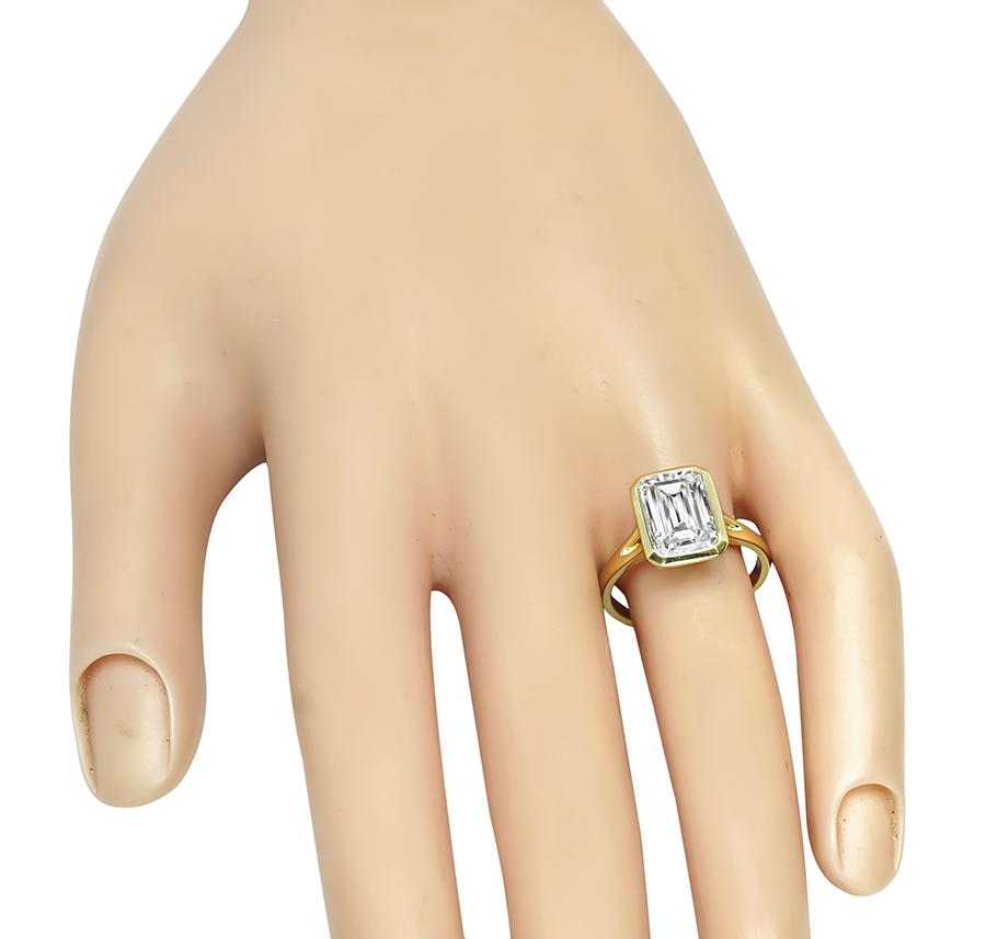 GIA Certified 3.01ct Emerald Cut Diamond 18k Gold Engagement Ring