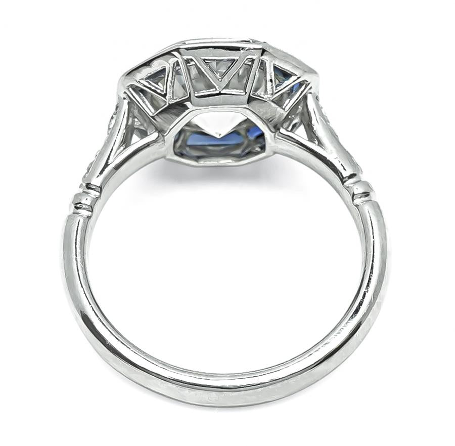 Estate GIA Certified 3.01ct Diamond Sapphire Platinum Engagement Ring