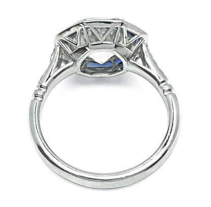 Estate GIA Certified 3.01ct Diamond Sapphire Platinum Engagement Ring
