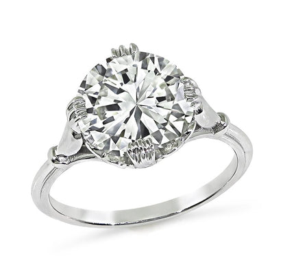 Estate GIA Certified 3.03ct Diamond Platinum Solitaire Engagement Ring