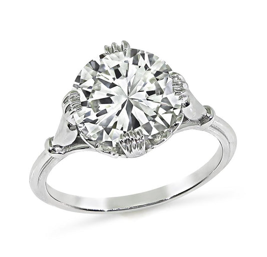 Estate GIA Certified 3.03ct Diamond Platinum Solitaire Engagement Ring
