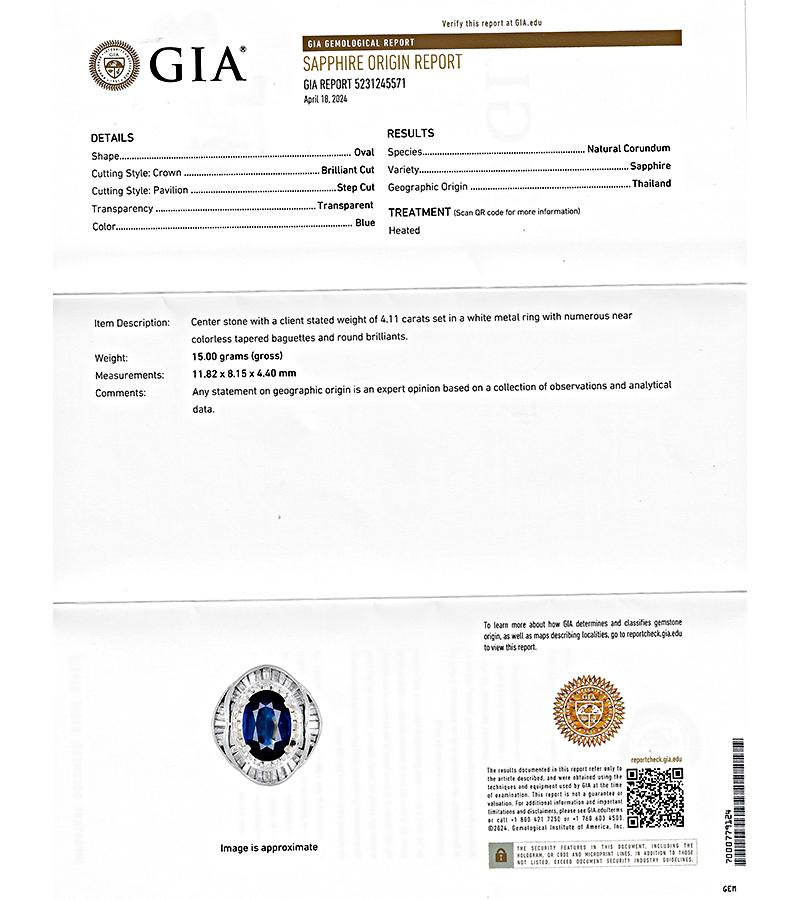 GIA Certified 4.11ct Sapphire 1.23ct Diamond Ring
