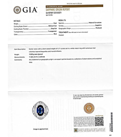 GIA Certified 4.11ct Sapphire 1.23ct Diamond Ring