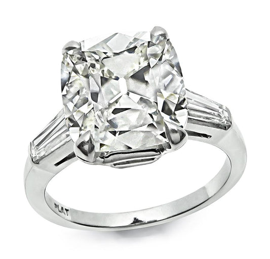 Estate GIA Certified 4.03ct Diamond Platinum Engagement Ring