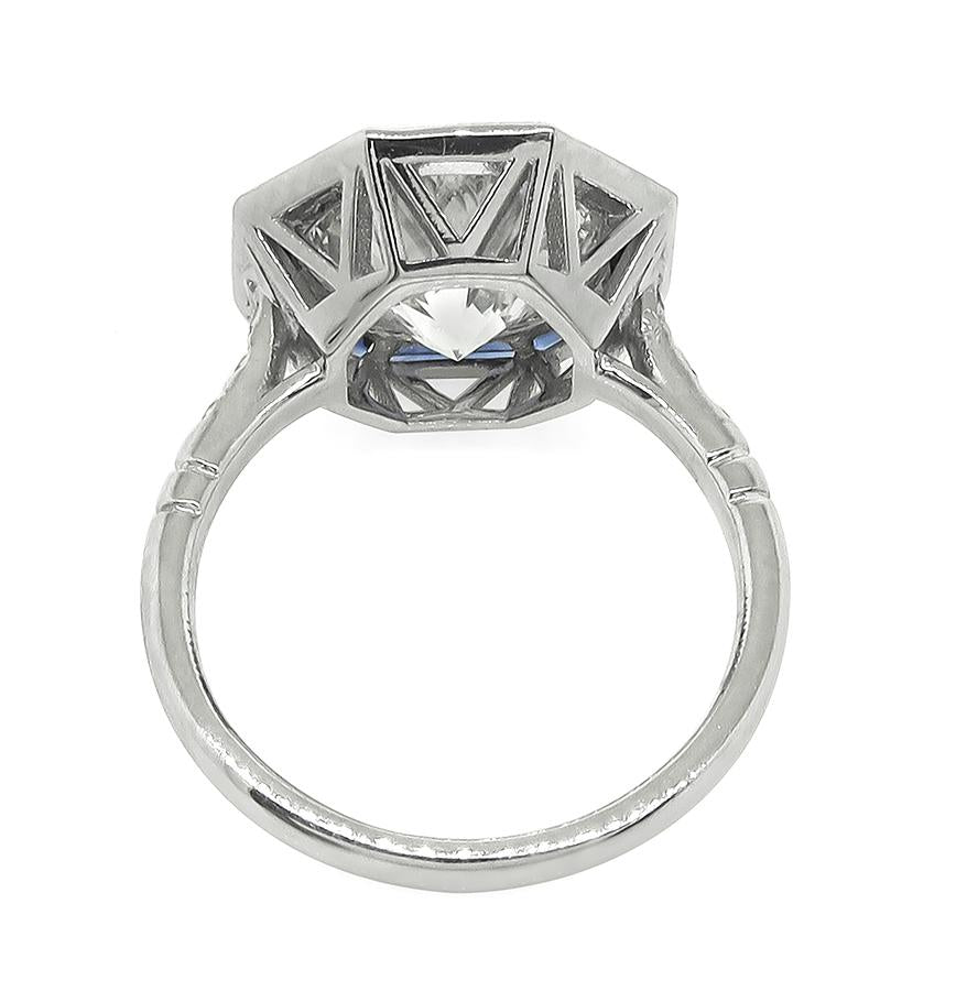 Estate GIA Certified 4.01ct Diamond Sapphire Platinum Engagement Ring