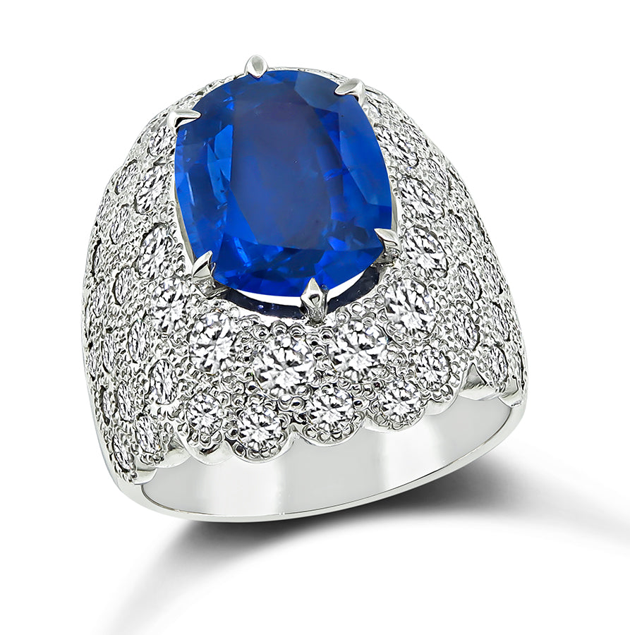 Estate GIA Certified 5.17ct Ceylon Sapphire 2.53ct Diamond Ring