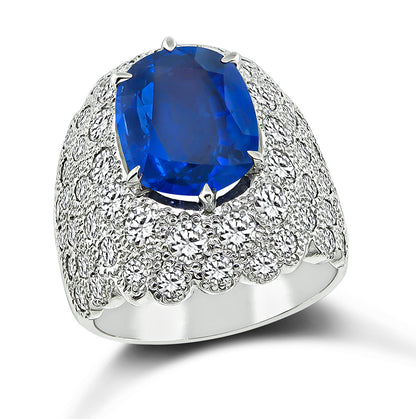 Estate GIA Certified 5.17ct Ceylon Sapphire 2.53ct Diamond Ring