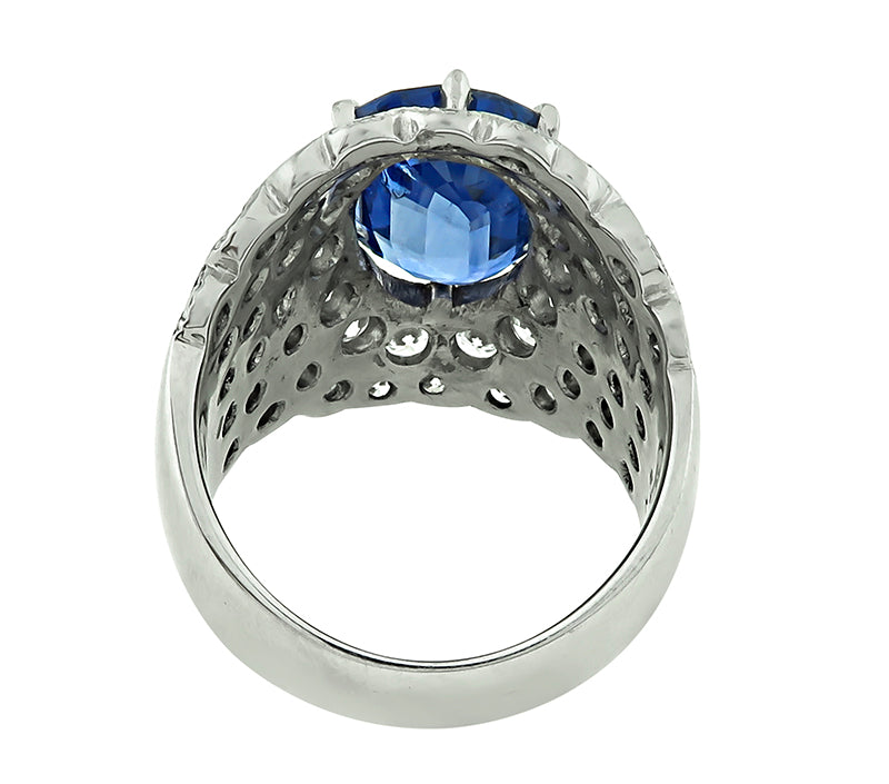 Estate GIA Certified 5.17ct Ceylon Sapphire 2.53ct Diamond Ring