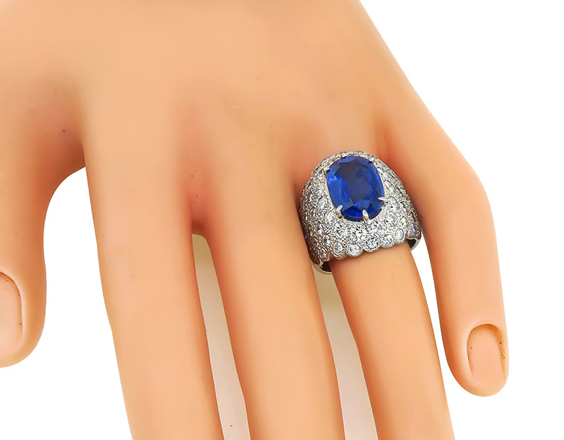Estate GIA Certified 5.17ct Ceylon Sapphire 2.53ct Diamond Ring