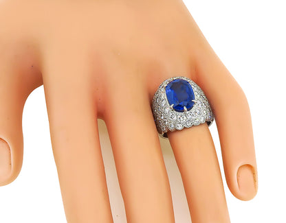 Estate GIA Certified 5.17ct Ceylon Sapphire 2.53ct Diamond Ring