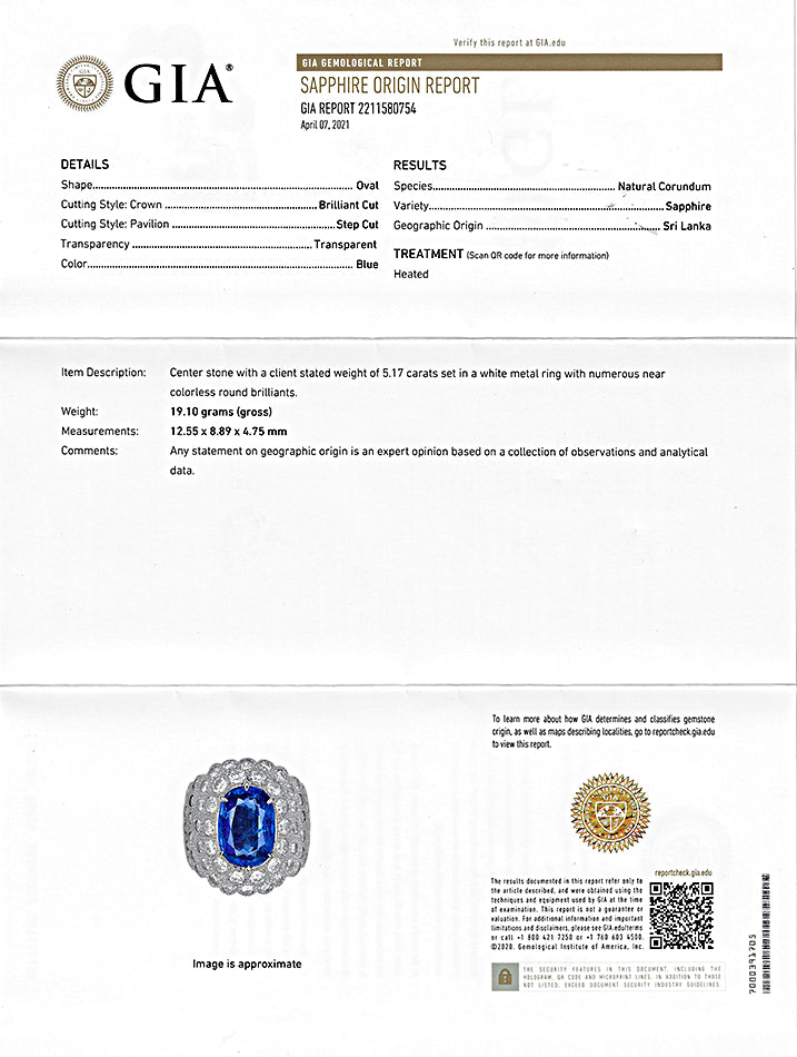 Estate GIA Certified 5.17ct Ceylon Sapphire 2.53ct Diamond Ring