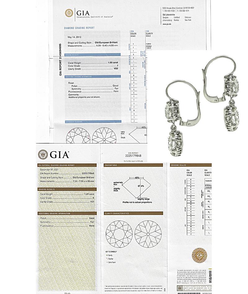 Vintage GIA Certified 5.22cttw Diamond Earrings