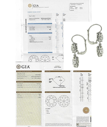 Vintage GIA Certified 5.22cttw Diamond Earrings