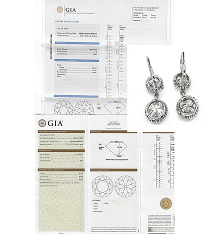 Vintage GIA Certified 5.22cttw Diamond Earrings