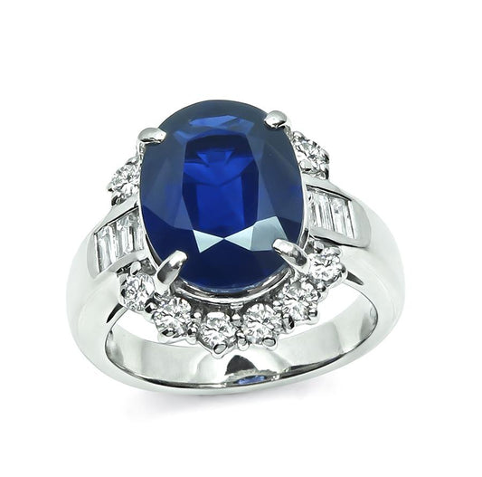 Estate GIA Certified 5.66ct Sapphire 1.01ct Diamond Platinum Engagement Ring