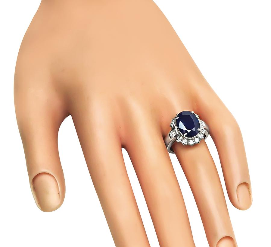 Estate GIA Certified 5.66ct Sapphire 1.01ct Diamond Platinum Engagement Ring