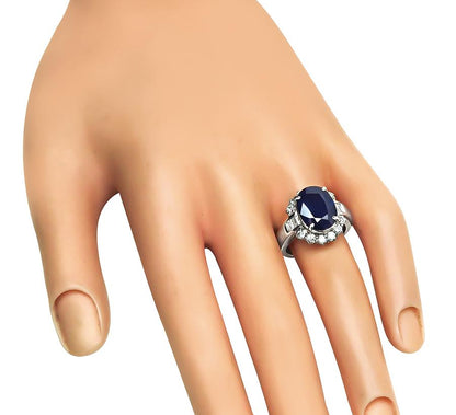 Estate GIA Certified 5.66ct Sapphire 1.01ct Diamond Platinum Engagement Ring