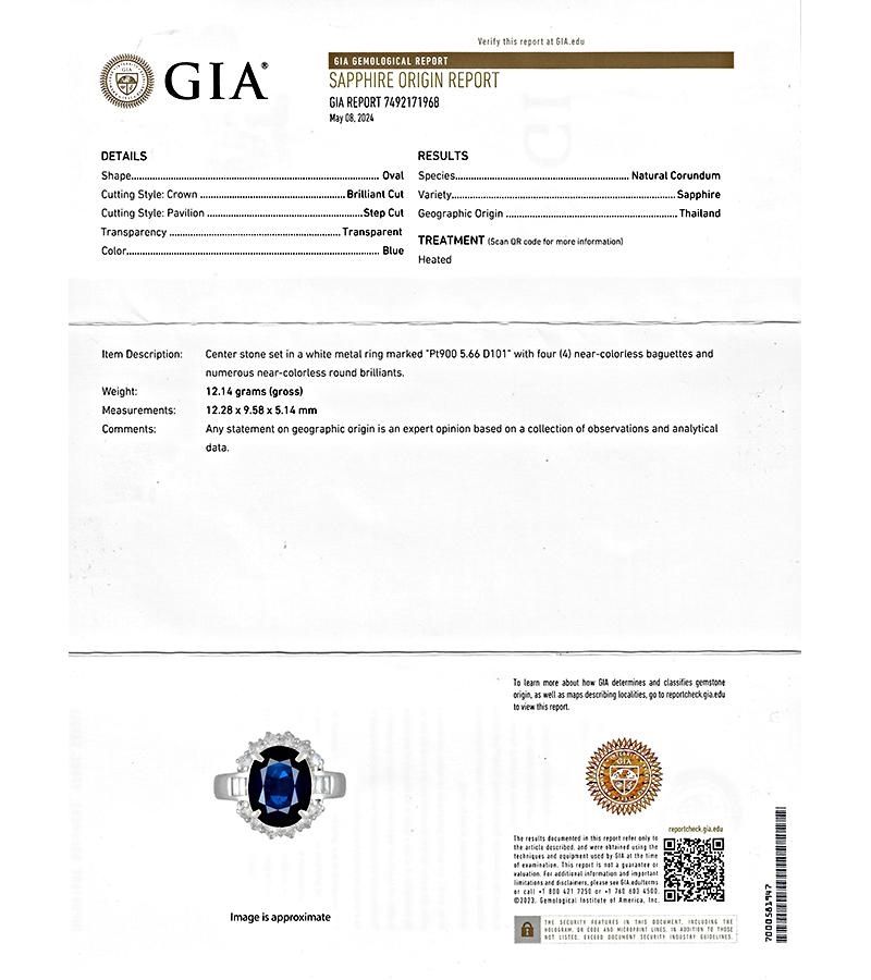 Estate GIA Certified 5.66ct Sapphire 1.01ct Diamond Platinum Engagement Ring