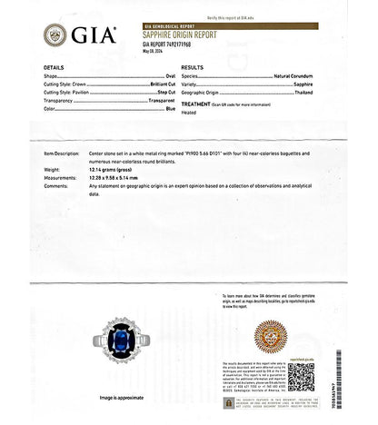 Estate GIA Certified 5.66ct Sapphire 1.01ct Diamond Platinum Engagement Ring