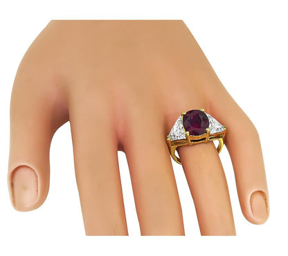 Estate GIA Certified 5.00ct Ruby 3.00ct Diamond 18k Yellow Gold Engagement Ring