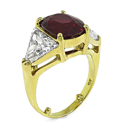 Estate GIA Certified 5.00ct Ruby 3.00ct Diamond 18k Yellow Gold Engagement Ring